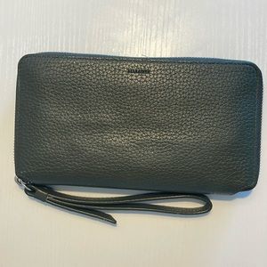 AllSaints leather zippered wallet military green
